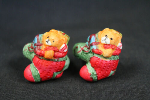 Vtg Christmas Candle Climber Holder Teddy Bear Toys Stocking Jasco Porcelain 