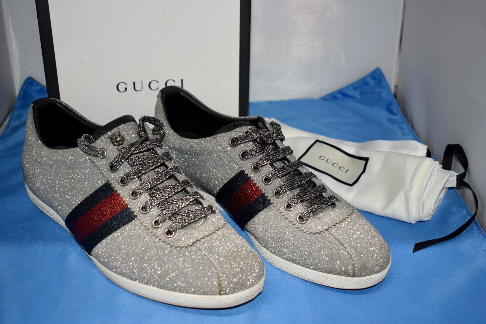 Mens Gucci Bambi Silver Glitter Metallic Stud US 8.5 Shoes Mens Gucci Bambi Silver Glitter Metallic Stud US 8.5 Shoes