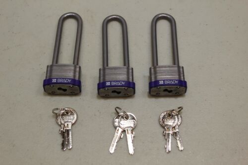  3 Brady made by ABUS lockout tagout padlocks w/2 keys per lock keyed alike