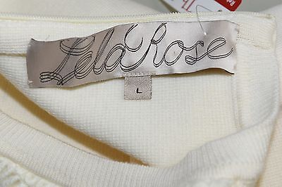 Pre-owned Pink Rose $995 Lela Rose Lace Flare Hem Knitted Knit Ivory Merino Wool Top Sweater S M In White