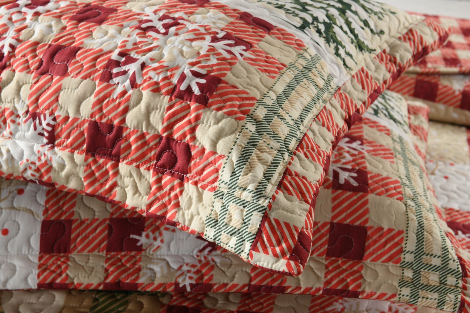 3 Piece Christmas Quilt Rustic Western Lodge Cabin Bedspread  Quilt Set Snow Man