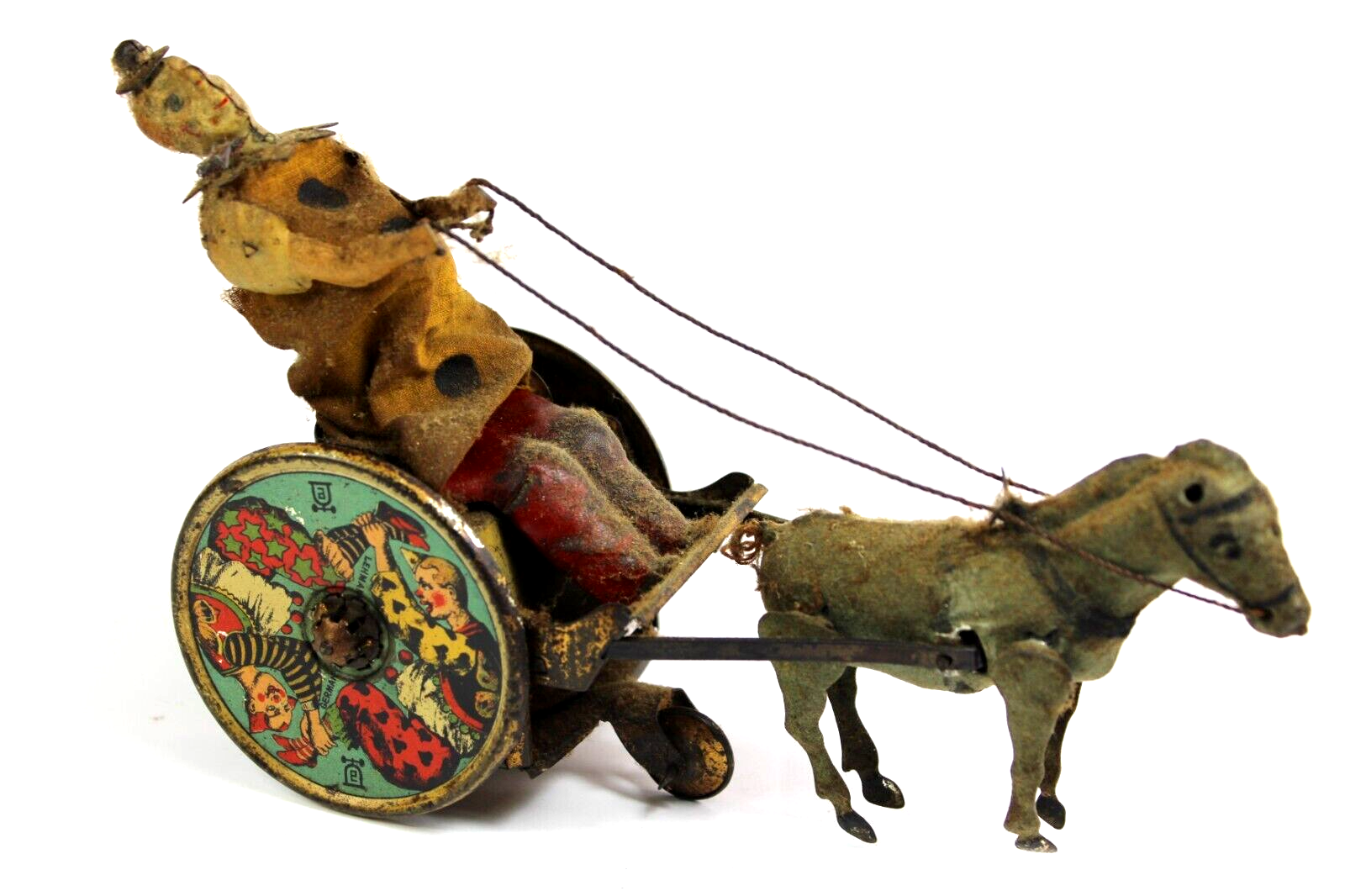 vintage Duck Riding Tricycle JW Tin Toy Litho Wind-Up (made