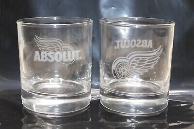 Set Of 2 Detroit Red Wings Absolut Vodka Cocktail Glasses Barware 8 Ounce C-PICS