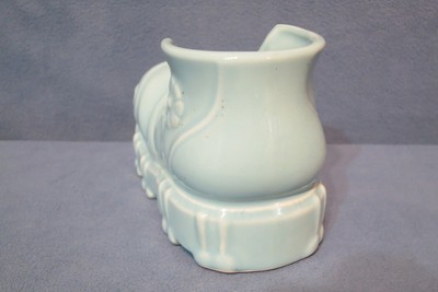 Vintage American Bisque Art Pottery Baby Bootie Shoe Planter Blue Color 6