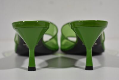 Pre-owned Prada Plexiglas Green Pvc Patent Leather Backless Sandal Mule Heel Pump 38.5