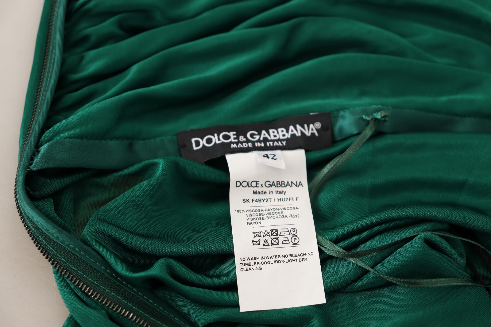 Pre-owned Dolce & Gabbana Skirt Pencil Cut Pleated Dark Green High Waist Midi It42/us8/m