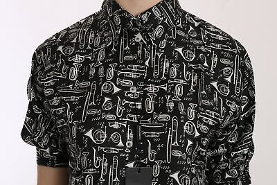 Pre-owned Dolce & Gabbana Blouse Black Musical Instrument Collared Top It42/us8/m Rrp$700
