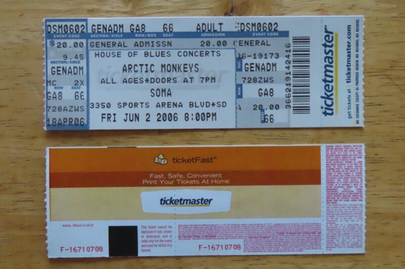 UNUSED ARTIC MONKEYS June 2, 2006 HOUSE OF BLUES Concert Tour Ticket