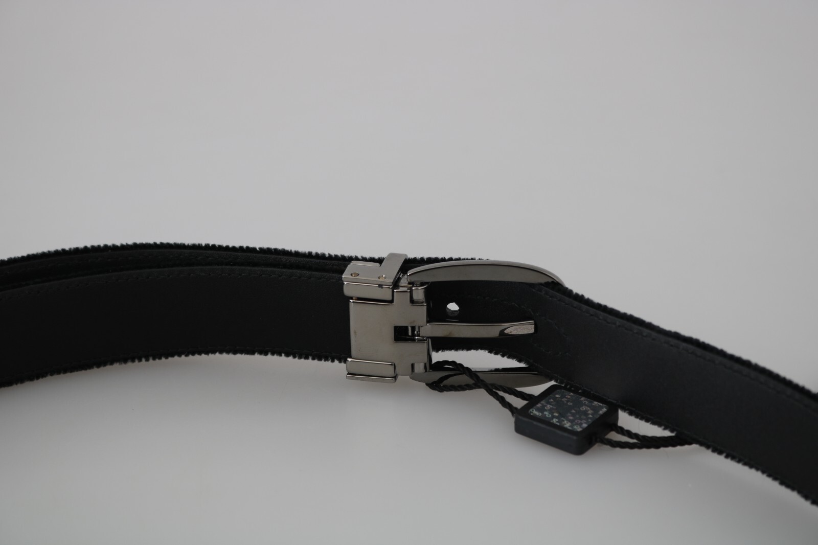 Pre-owned Dolce & Gabbana Belt Black Velvet Silver Tone Metal Buckle Mens S. 115cm / 46in