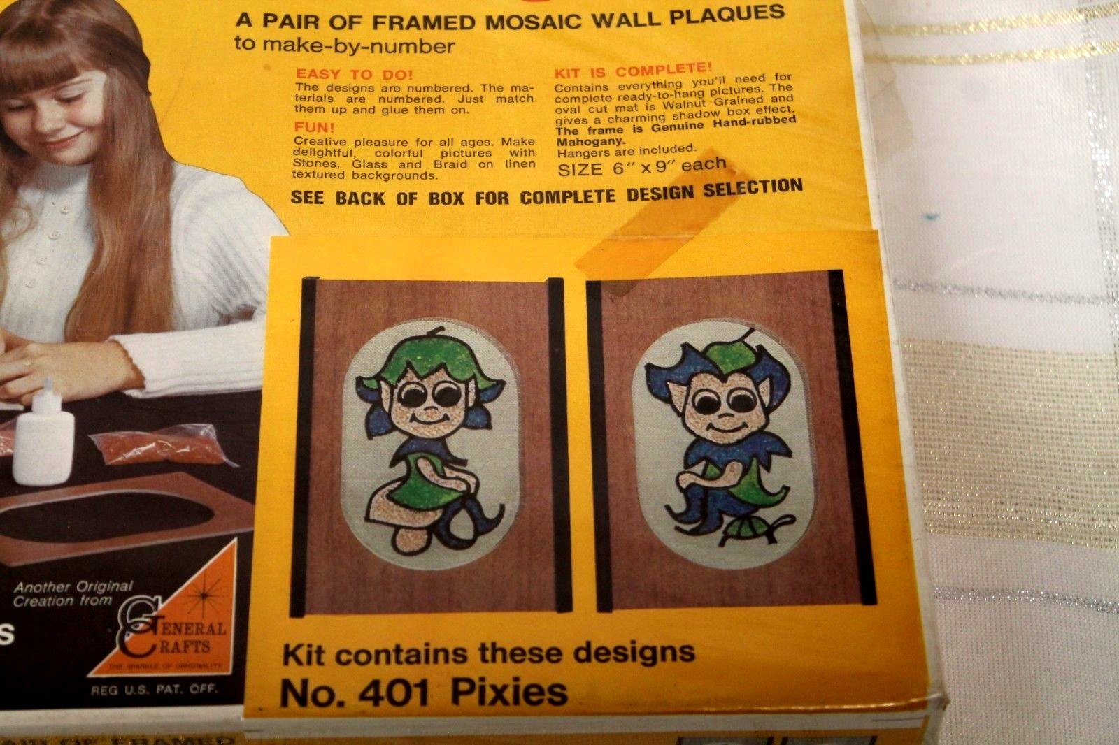 Vintage Pixie Plaques Mosaic Wall Plaque Kit 401 Pixies Made in USA