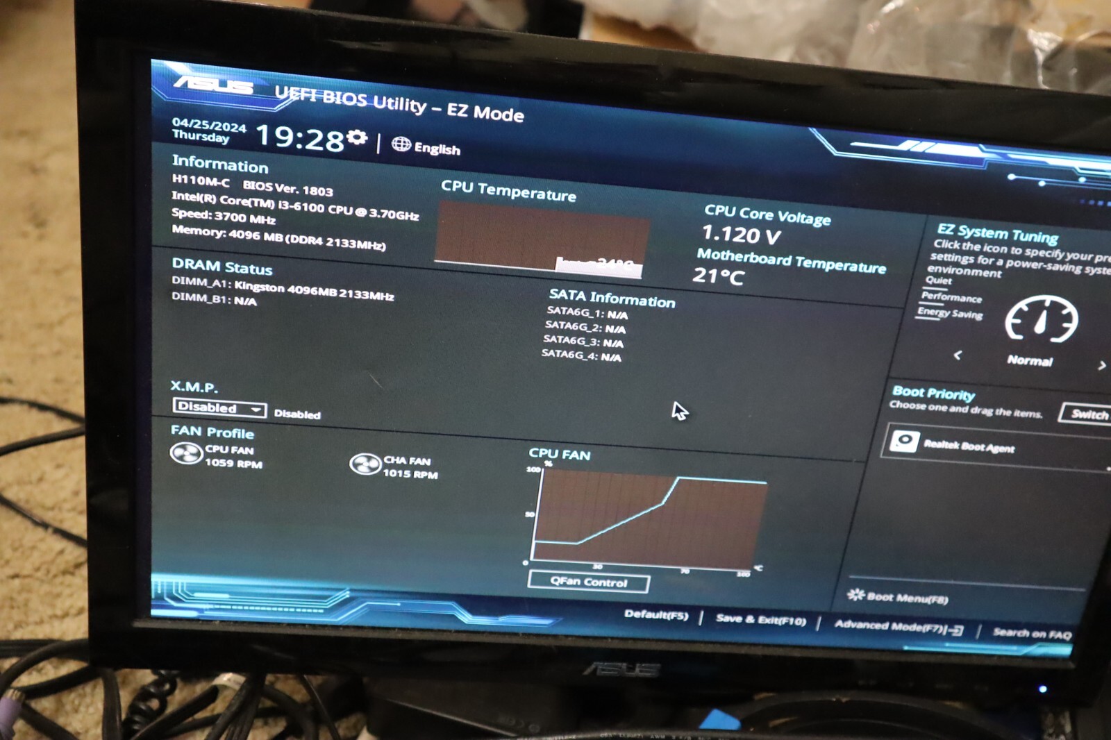 Asus H110M-C MicroATX Motherboard Intel LGA1151 i3-6100 CPU I/O Shield+ Fan
