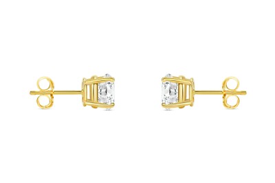 Pre-owned Shine Brite With A Diamond 2 Ct Round Cut Earrings Studs Solid Real 18k Yellow Gold Push Back Basket In White/colorless