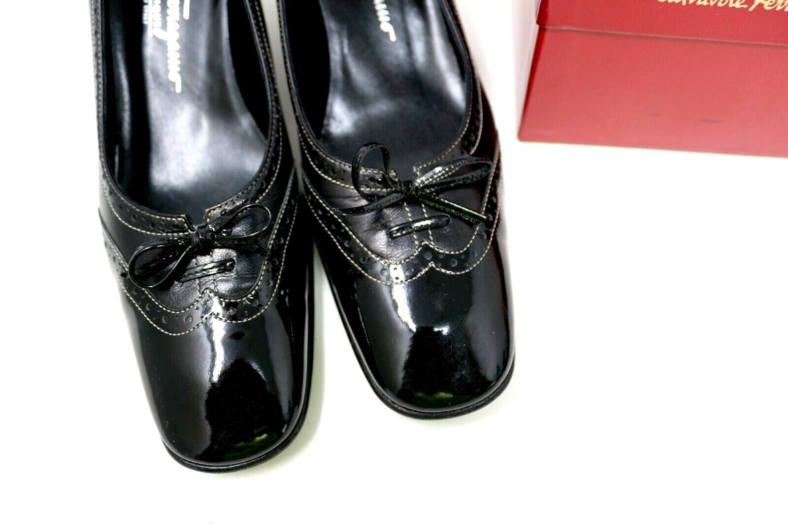 Salvatore Ferragamo Graziella Pumps 8.5AA Black Patent