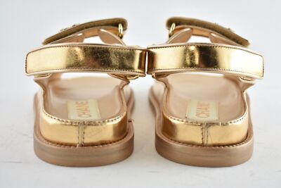 Pre-owned Chanel 22c Golden Gold Laminated Cc Logo Mule Slide Strap Flat Dad Sandal 36.5