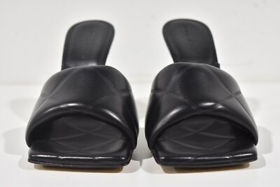 Pre-owned Bottega Veneta Rubber Lido Black Square Toe Backless Sandal Mule Heel Pump 37.5