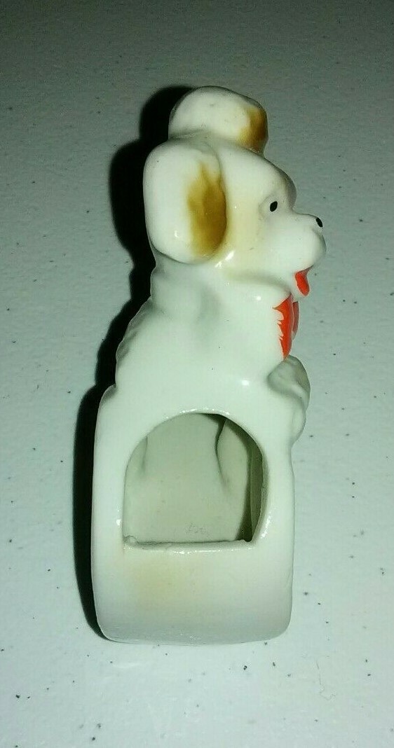 Vintage Ceramic Poodle Pushing Barrel JAPAN Toothpick Holder