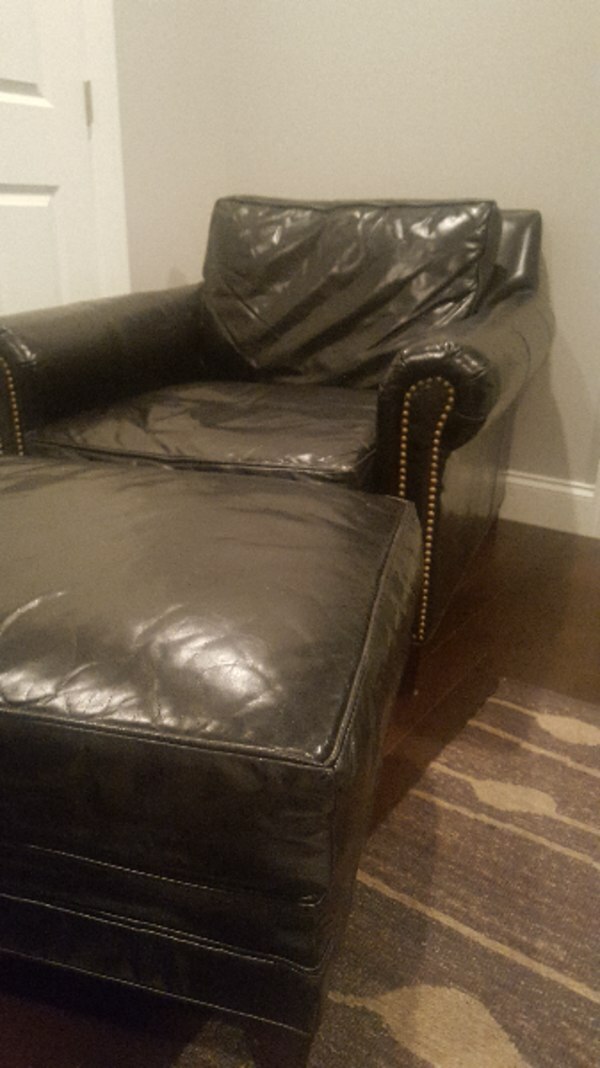 Restoration Hardware Brompton Chair and Ottoman Black Leather