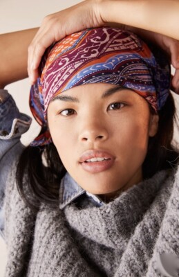 

Шарф для волос Free People с узором пейсли, синий, винный, оранжевый, с принтом Namjosh, эластичная спина, NWT, Orange blue wine