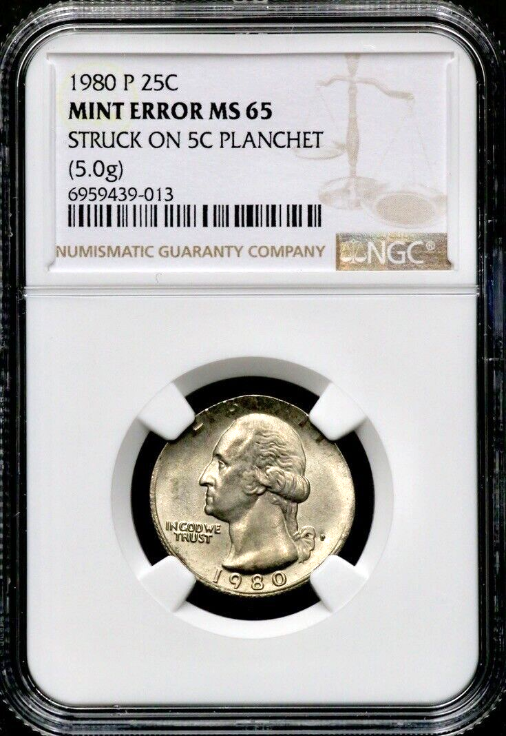 NGC MS63 メキシコ 1ペソ 1980 ミントエラー 1980-P 5c Jefferson Nickel Struck on Cent Planchet NGC MS63