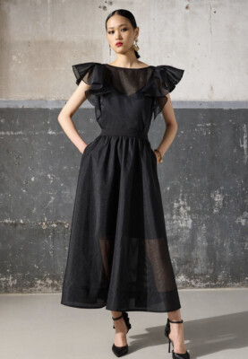 KARL LAGERFELD ORGANZA RUFFLE TOP Size 4 AND FLARED MAXI SKIRT Size 6