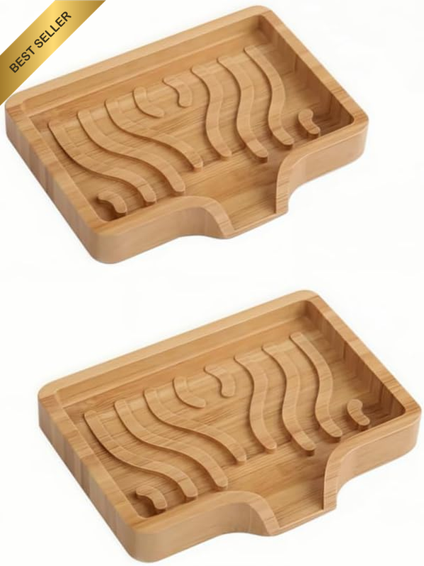 Bamboo Soap Dish Holder Tray, 2 Pack Wood Bar Soap Case with Drainage, Bamboo So