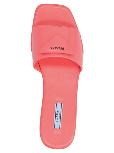 Pre-owned Prada Corallo Red Rubber Leather Triangle Logo Slide Sandal Flip Flop Flat 39