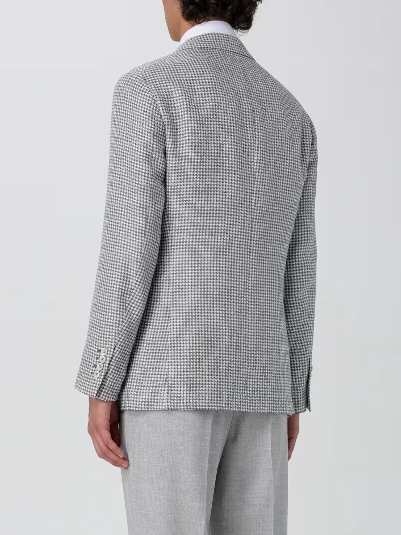 Pre-owned Brunello Cucinelli $3295  Men's Houndstooth Sport Coat With Logo Buttons A248 In Ivory + Charcoal Gray Print