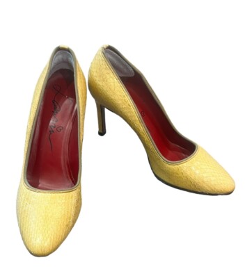 LANVIN WOMEN'S CLASSIC PUMPS YELLOW PYTHON HEELS ITALY SIZE 37 US 6.5