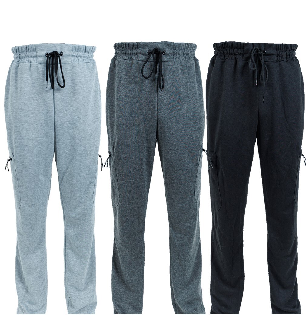 3 Pack Men's Fleece Lined Slim Fit Casual Tech Jogger Sweatpants Zipper Pockets