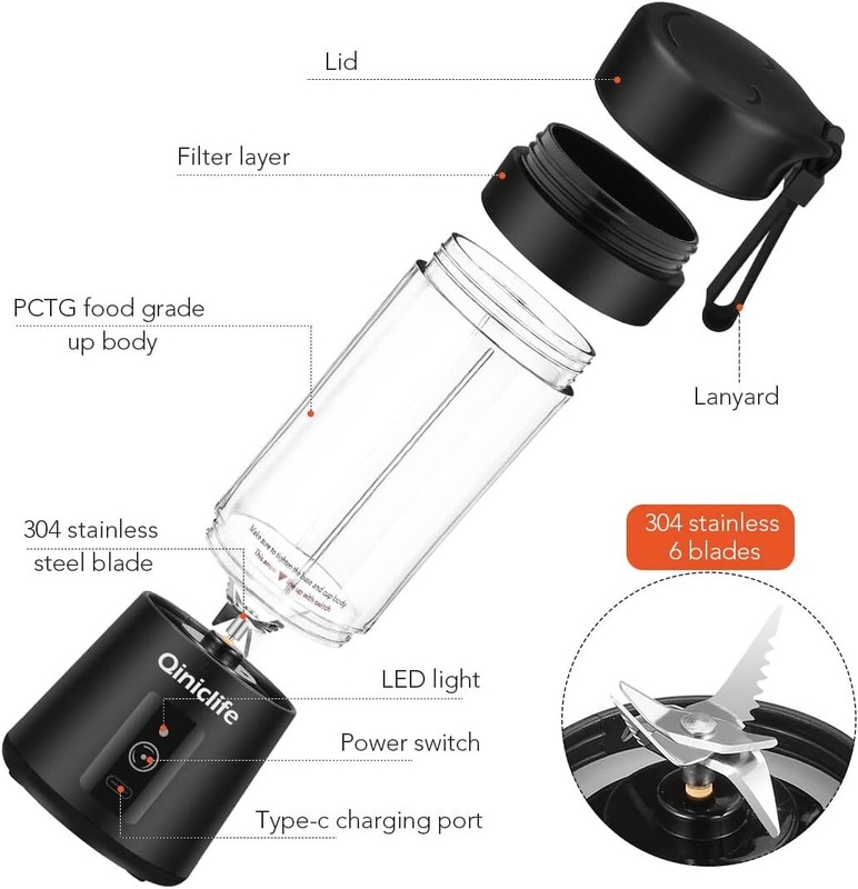 PORTABLE MINI FOOD BLENDER  Rechargeable Juicer 6 Blades Mixer Usb Smoothie HOME