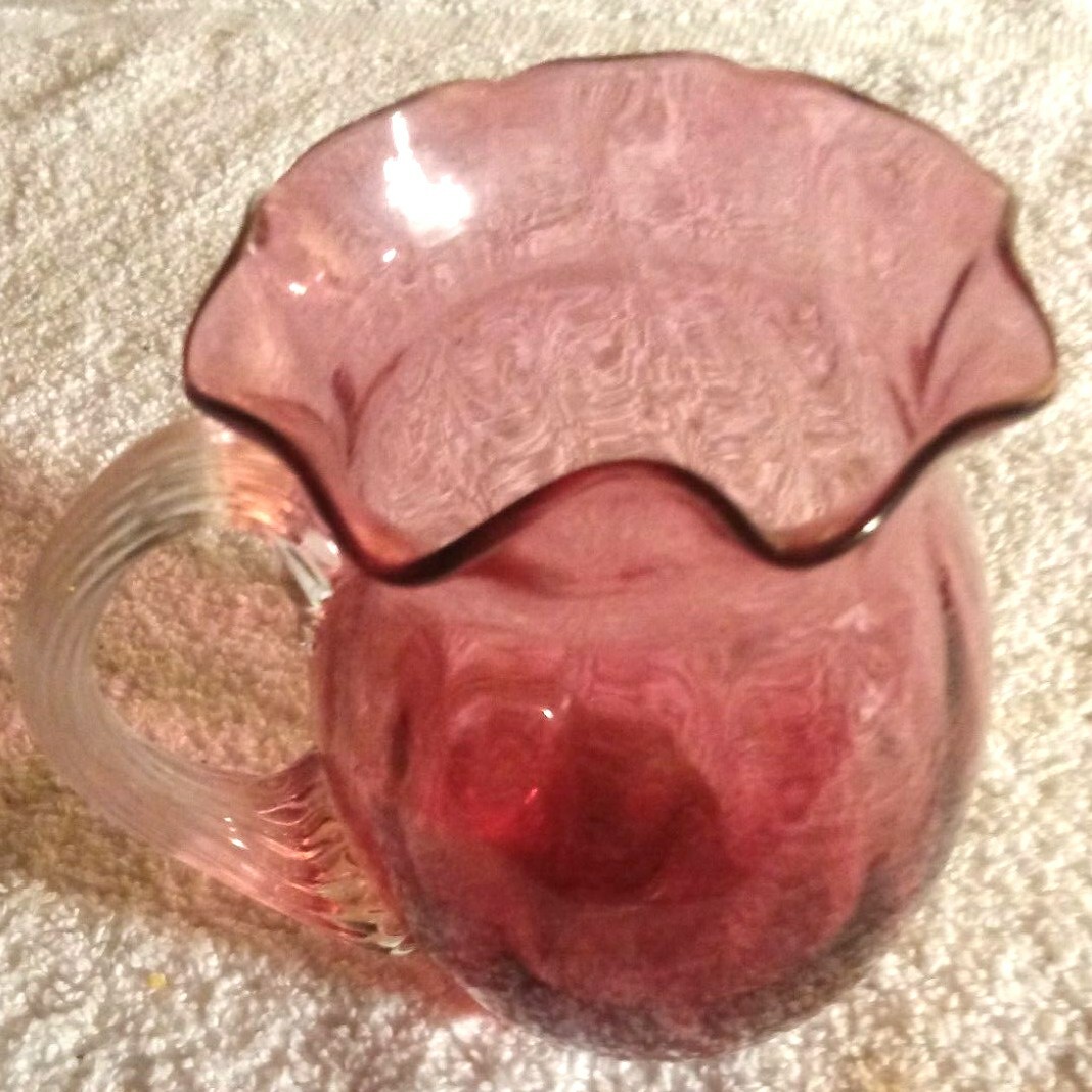 vintage Cranberry Glass pitcher hand blown 4