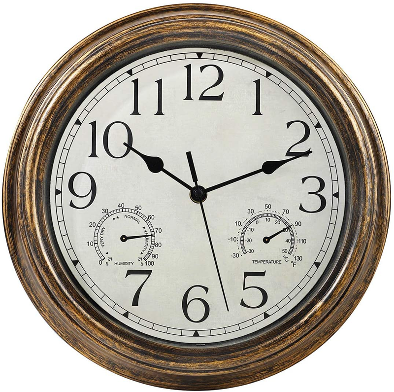 Outdoor Wall Clock Thermometer Hygrometer Combo Round Patio Porch Backyard Decor