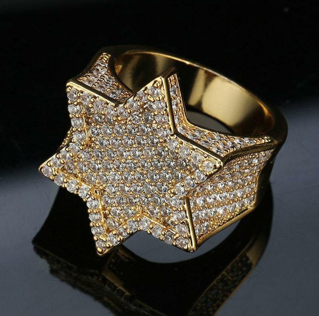 Pre-owned Online0369 Yellow Gold Plated Mens 1.25 Ct Round Cubic Zirconia Star Ring In 925 Silver