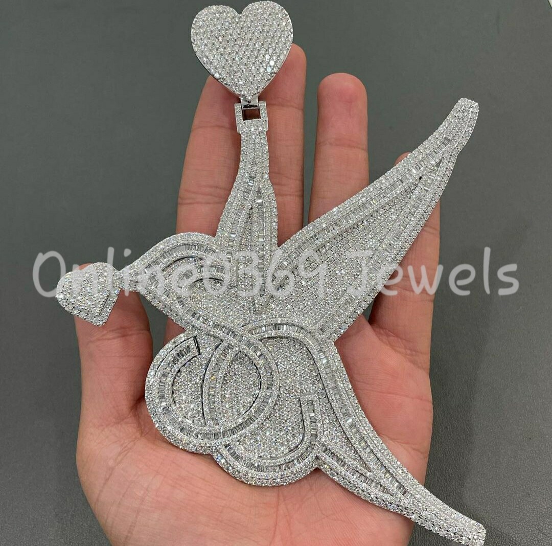 Pre-owned Online0369 6.78 Ct Rd Emerald Cubic Zirconia Mens Custom Flying Bird Pendant Free Gift In White
