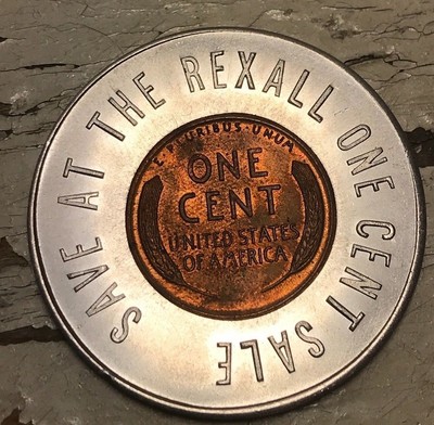 Vintage Encased 1949 Penny Rexall Drugstore Good Luck Cent BK