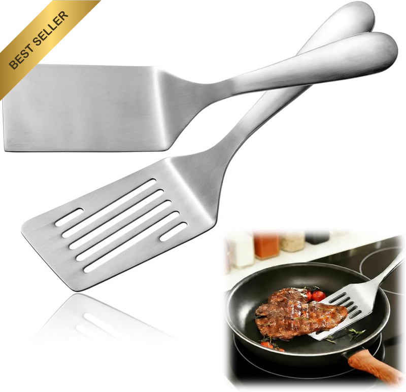 Metal Spatulas Set SUS304 Stainless Steel Griddle Spatula Slotted Hamburger Turn