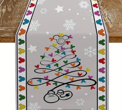 13x72 Table Runner Disney Hidden Mickey Mouse Christmas Tree Fabric Mantel Scarf
