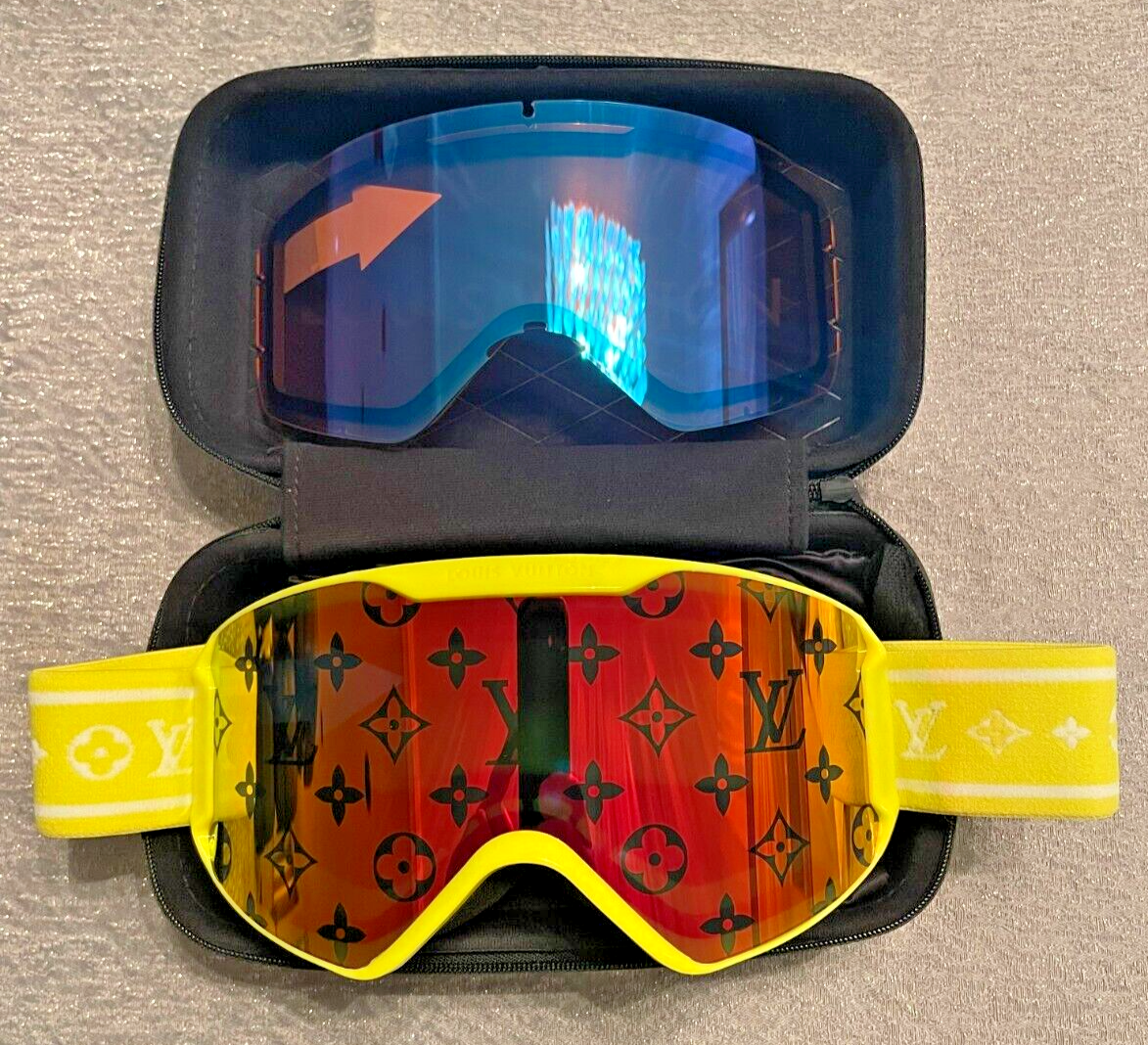 Louis Vuitton Snowboard Ski Mask Goggles Yellow Mirrored w