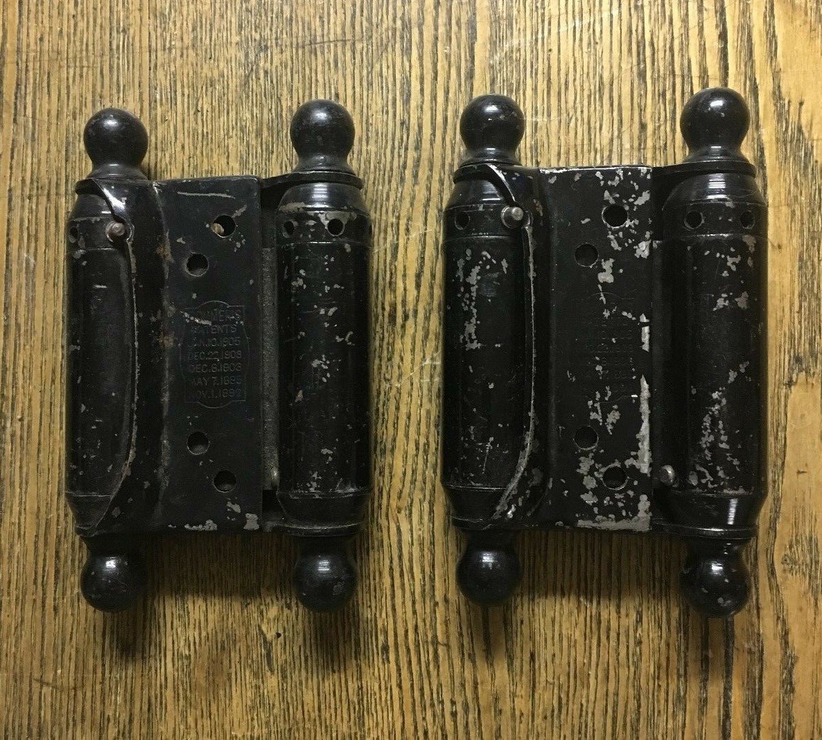 Pair Antique Bommer's Double Action Swinging Door Hinges, Patented 1905