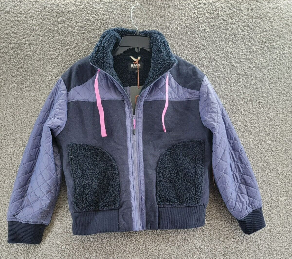 Bass Outdoor Quilted-Trim Zip Bomber Jacket Women's XS Heron - Multi Cozy Fleece - Picture 2 of 17