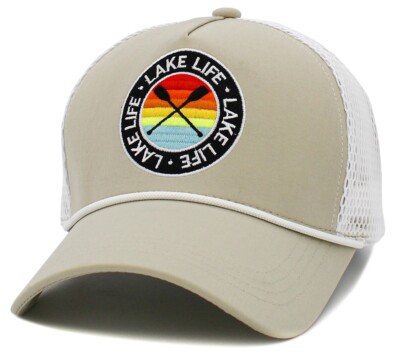 KB Ethos Great Outdoors  Lake Life  Khaki Tan & White Snapback Cap Trucker Hat