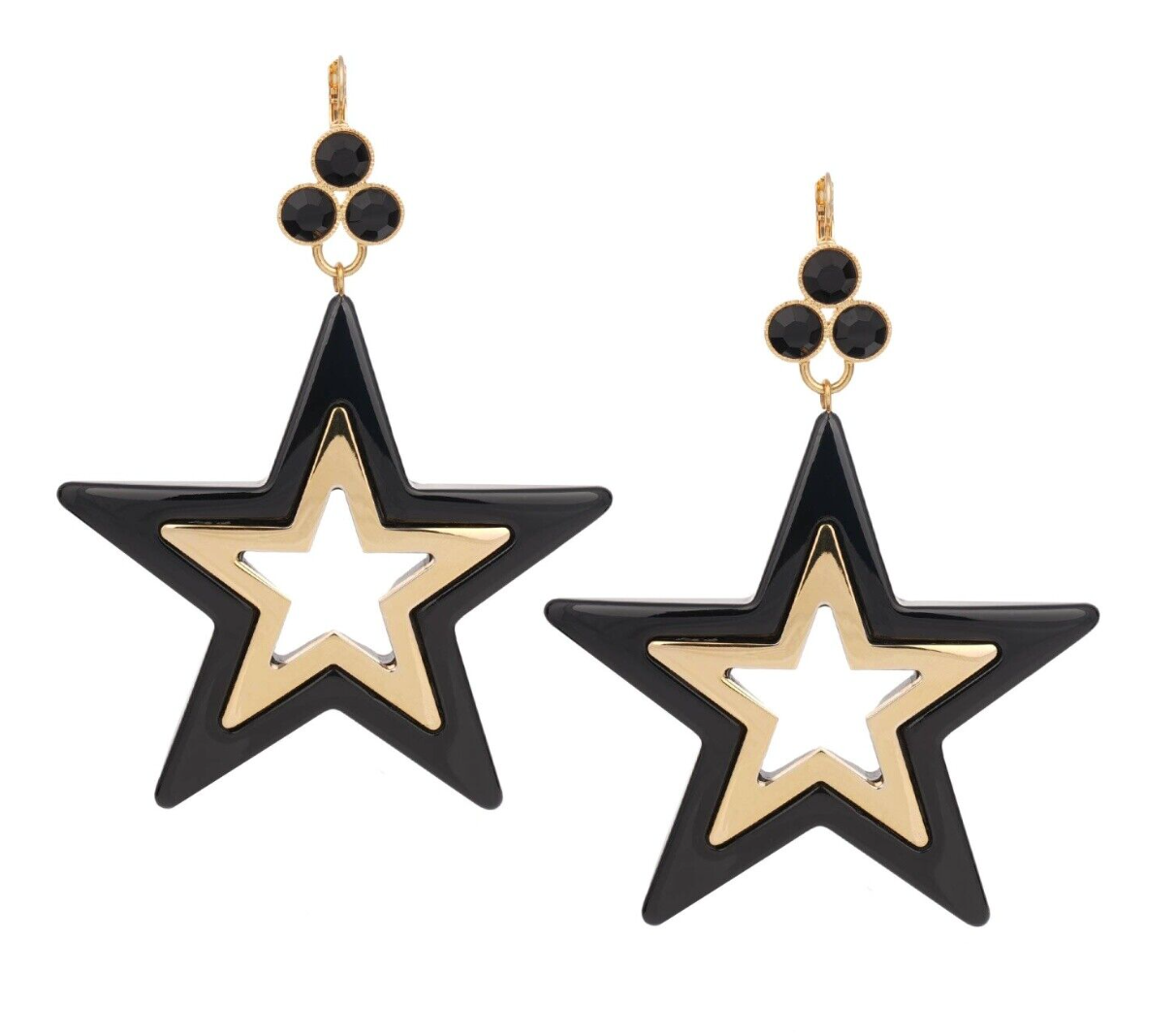 OVERSIZED NEW Gift Box AUTH DOLCE & GABBANA STELLE BIG STAR Earrings Black GOLD