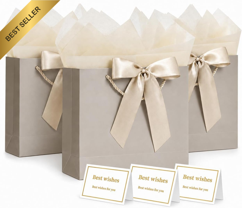 Gift Bags with Handles,3Pcs 28X20X10Cm Medium Gift Bag with Tissue Paper and Gre