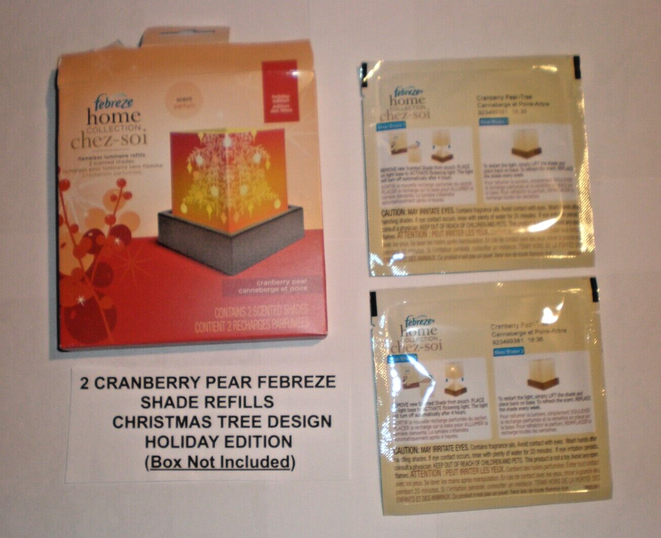 (2) Febreze Flameless Luminary Shade Refills CRANBERRY PEAR HOLIDAY TREE NO BOX