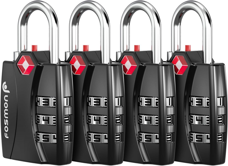 TSA Accepted Luggage Locks (Black - 4 Packs), Open Alert Indicator 3 Digit Combi
