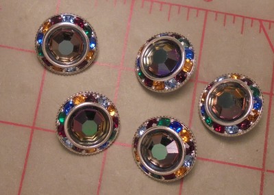 2 Czech Large Rhinestone Shank Buttons Rainbow Swarovski Center 3/4