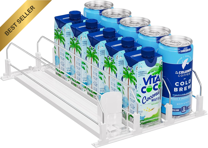 Drink Organizer for Fridge Pusher Glide, Spring Loaded Fridge Drink Dispenser, S
