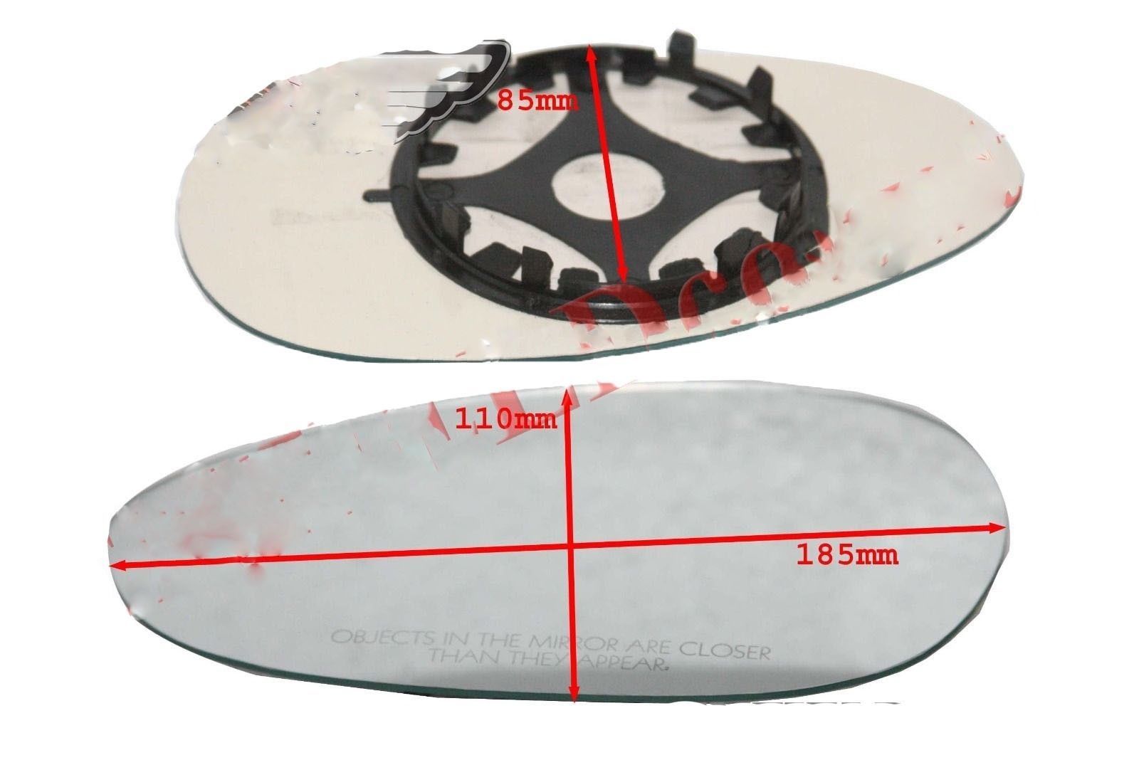 ORVM Convex Wing Door Glass Mirror Set + Base Plate For Fiat Punto & Linea  