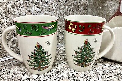 Spode Christmas Tree Mugs (2) Vintage Christmas Tree Style NEW HTF