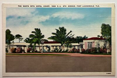 Vintage Santa Rita Hotel Court 1940s Ft. Lauderdale, FL Linen Postcard Unposted